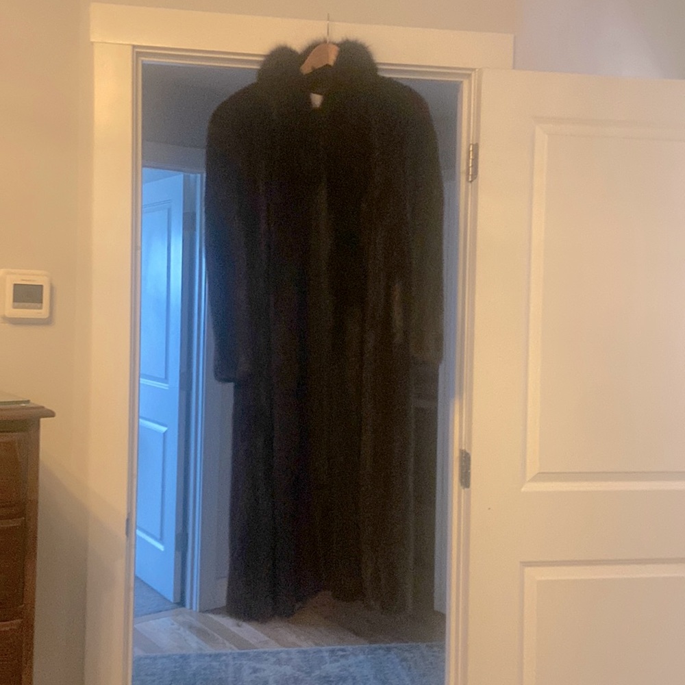 Full length fur coat dark brown